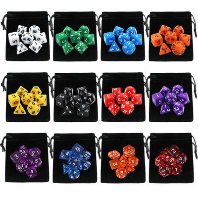 7 teil/los DND Würfel Set mit Samt Würfel Tasche D4,D6,D8,D10,D10 %,D12,D20 Bunte Zubehör für Brettspiel, DnD, RPG GYH