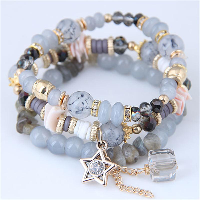 

Универсальные хрустальные бусины-конфеты, модный многослойный браслет для женщин, браслеты со сверкающими бриллиантами и звездами из бисера серый