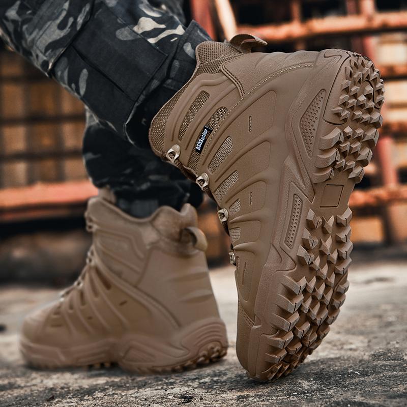 Outdoor High-top Boots Men Anti-slip  Hiking Shoes Men Soft Durable Casual Lace-up Thick-soled Comfortable Combat Boots Men