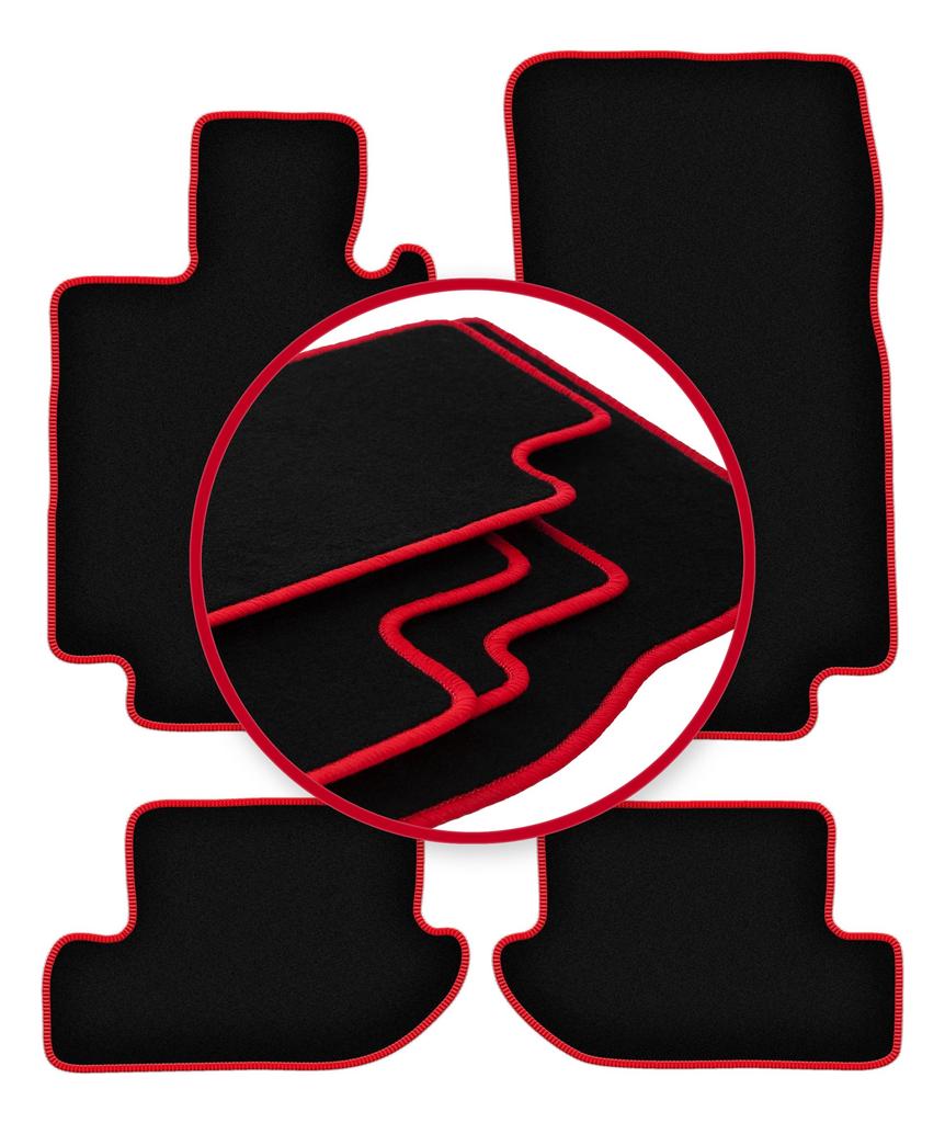 Velours-Fußmatten mit rotem Rand für: Mercedes CL W215 Coupé (1999-2006)