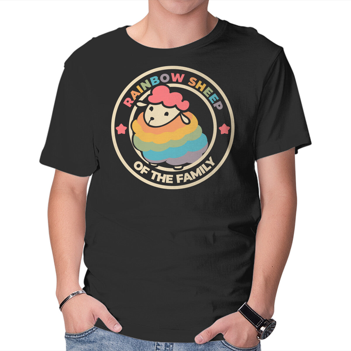 Unisex Crew Neck T-Shirt Rainbow Sheep Graphic Short Sleeve Casual Tee L