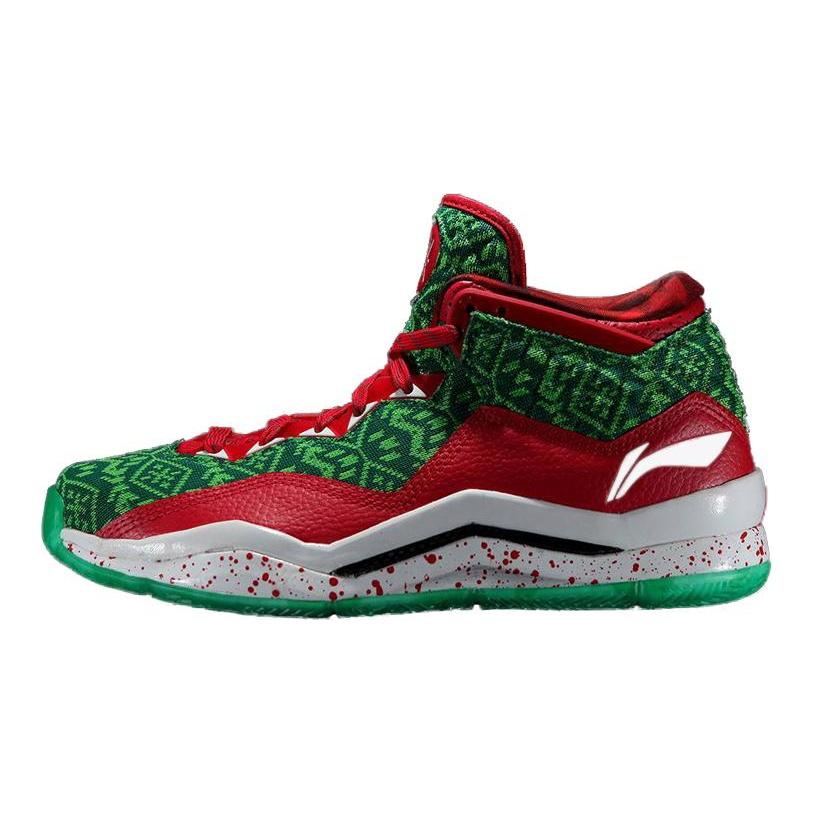 Li Ning WOW 3 Way Of Wade 3 Christmas Slip Resistant Mid top Basketball Shoes Men's Green Red White ABAJ013-12