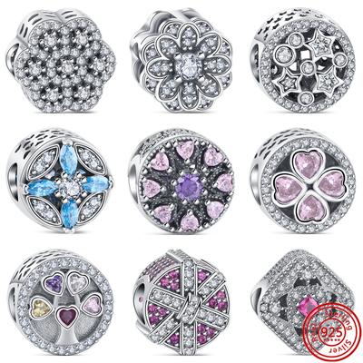 Authentic S925 Sterling Silver Pavé Clear Zircon Sparkling Heart Round Luxury Beads Fit  Charms Bracelet Original Jewelry