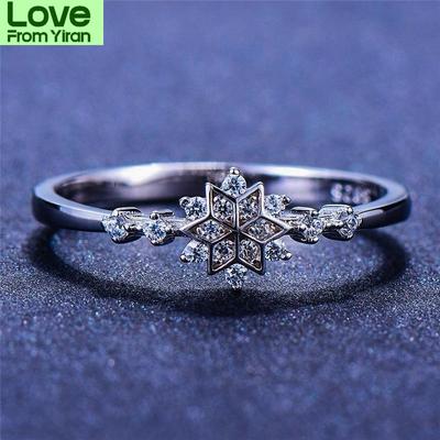 100% Real Tom Zircônia Cúbica Anéis Luxuosos Feminino Mulheres Flor Floco de Neve Anel de Dedo Boho Promessa Amor Noivado