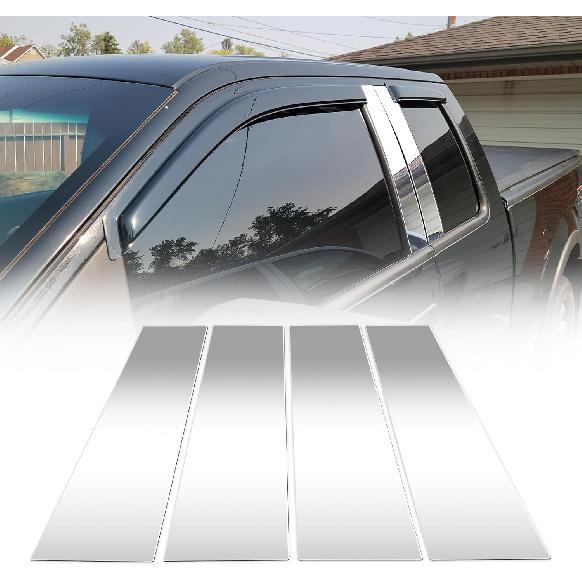 ACLONG Pillar Posts Door Window Trim Glossy Black Stainless Steel Compatible with Ford F-150 Super Cab Crew Lincoln Mark LT 2004-2014, Anti Scratch
