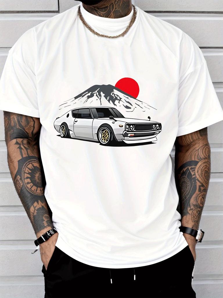 Classic Jdm Sports Car Mount Fuji Red Sun Graphic Unisexs Cotton Crew Neck Tee Short Sleeve Loose Casual Daily Street Male Wear Top