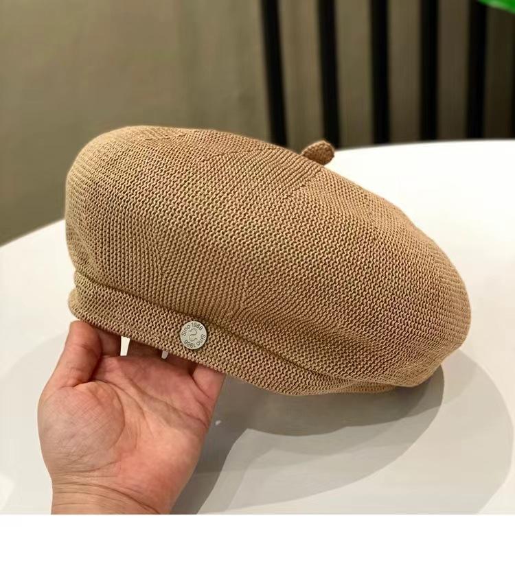 Summer Knitted Thin Beret Korean Edition Small And Versatile Painter'S Hat Trendy Casual Temperament Octagonal Hat