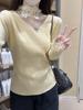 French collar V-neck lace knit sweater, autumn/winter new long-sleeve sweater, slim fit, base layer