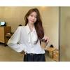 Women's POLO Collar Long Sleeve Loose Fit Bow Decor Blouse Shirt for Daily Office