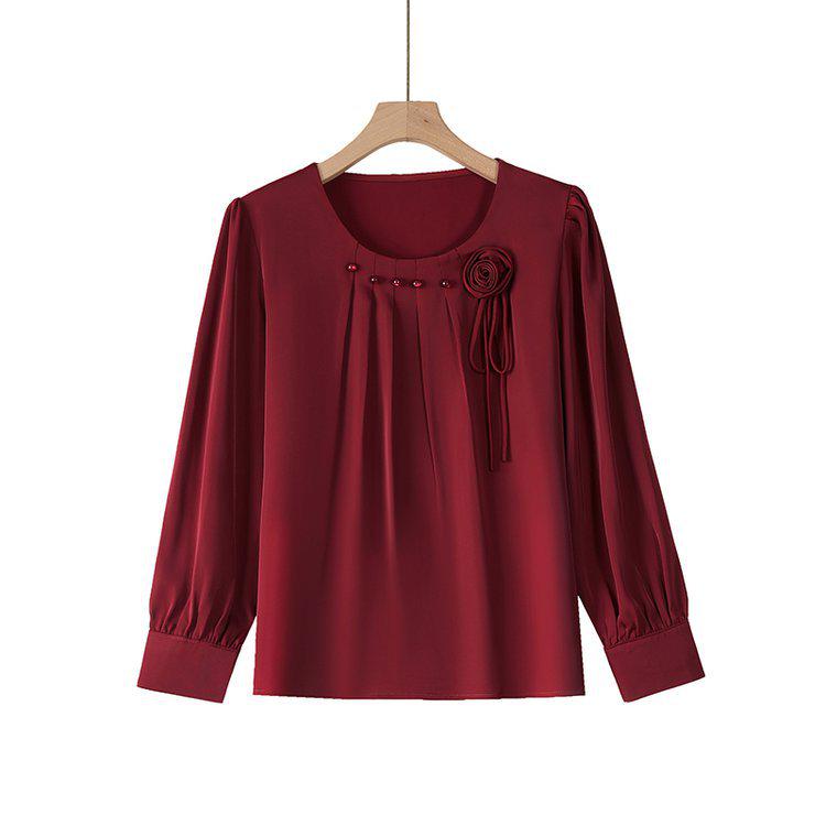 

Женская свободная футболка с длинным рукавом большого размера на весну/осень 2025 года - топ в новом китайском стиле, скрывающий живот. 3XL (suggested 120-130 jin) красный