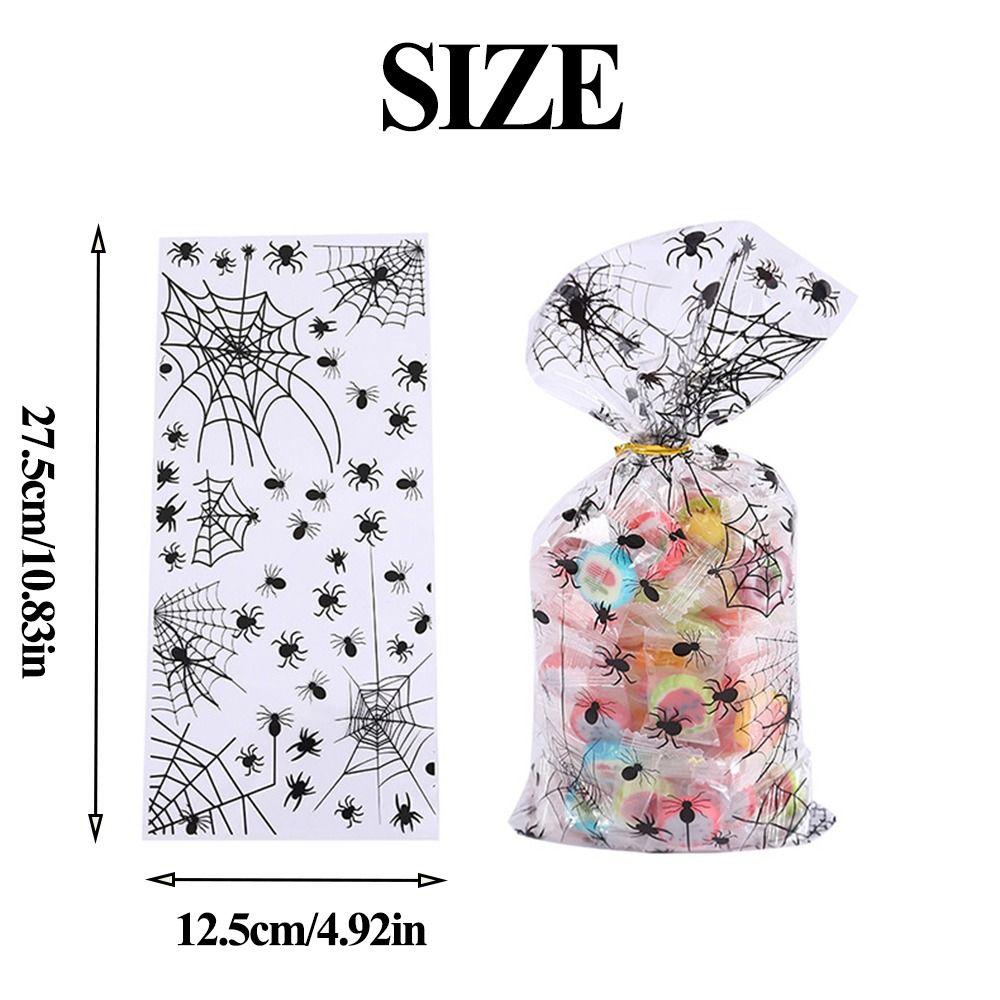 50pcs/pack Spider Printed Halloween Cellophane Treat Bag Trick or Treat Cookie Bags  Halloween Decor