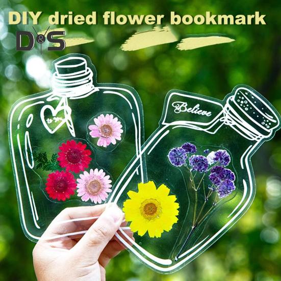 DIY Sušené květinové záložky Ručně vyráběné Průhledné lisované květinové záložky Samolepicí Průhledné sklenice Samolepky na knihy Láhev Potřeby