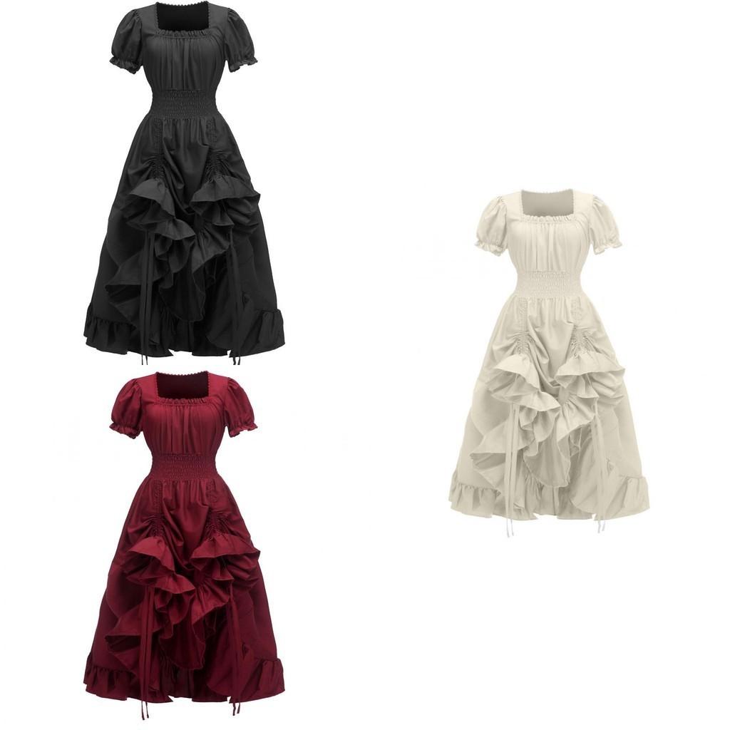 Gown Medieval Womens Square Collar Irish Retro Pastoral Cosplay Costume Cosplay