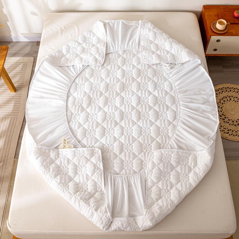 Four Seasons Quilted Raw Cotton Soybean Mattress Protector: Machine-Washable, Dustproof, Fully Enclosed Cover