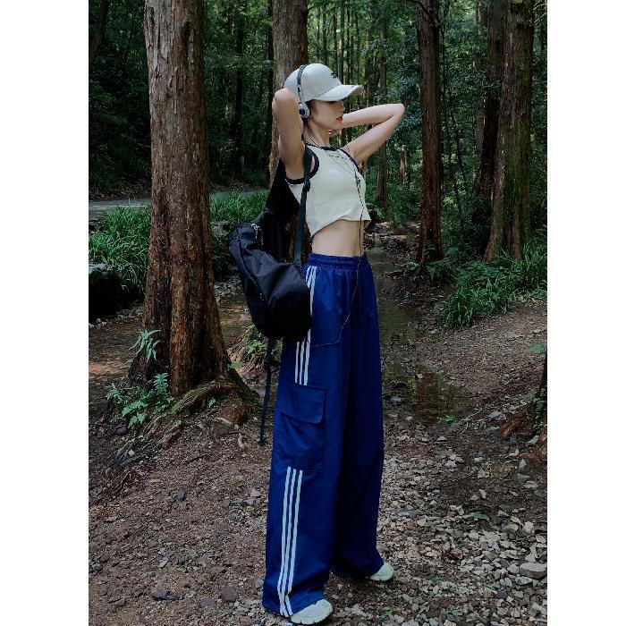Streifen Patchwork Frauen Cargo Hosen Amerikanischen Stil Streetwear Lose Breite Bein Hosen Y2K Weibliche Hip Hop Jogginghose