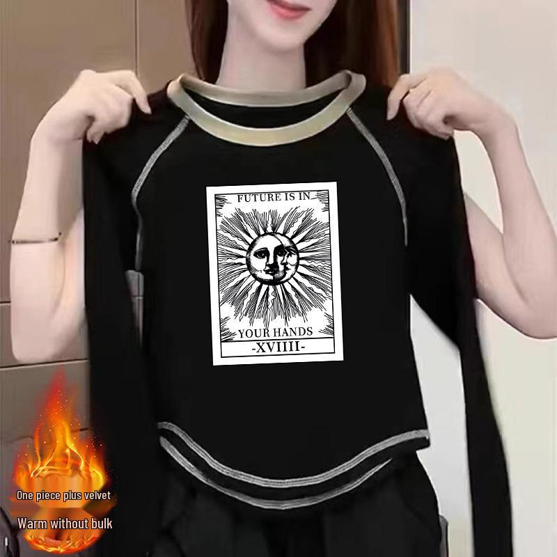 

2024 Women s Long-Sleeve Velvet Base Shirt - Double-Sided, Versatile, Chic Autumn/Winter Top S (70-100 jin) чёрный