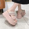 Fashion 8CM New 2025 Pearl Strap Chunky Sandals Women Summer High Platform Wedges Slippers Woman Fashion Heels Thick Bottom Beach Slides