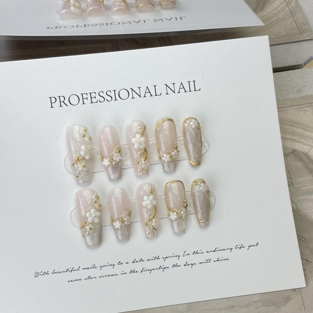 Handmade French Cherry Blossom Cat Eye Nail Stickers Ultra-thin And Seamless