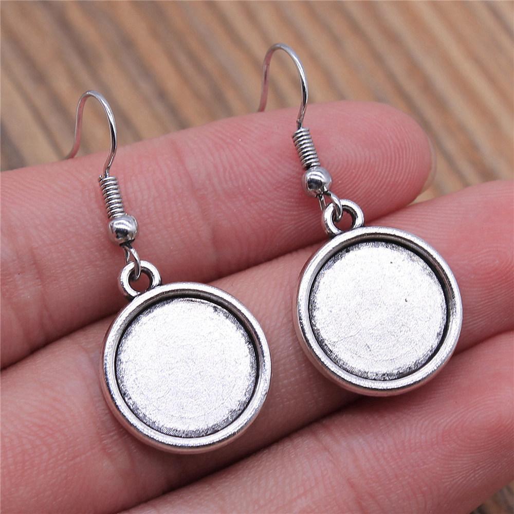 Drop & Dangle Earring Round Ear Hook Glass Cabochon Base Setting Tray Minimalist Jewelry ComponentsEarring Size 18x19mm QE025