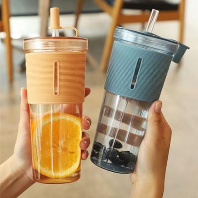 Portable 710ML Drink Bottle Clear with Straw Straw Cup High Temperature Resistant Plastic Water Bottle Gift