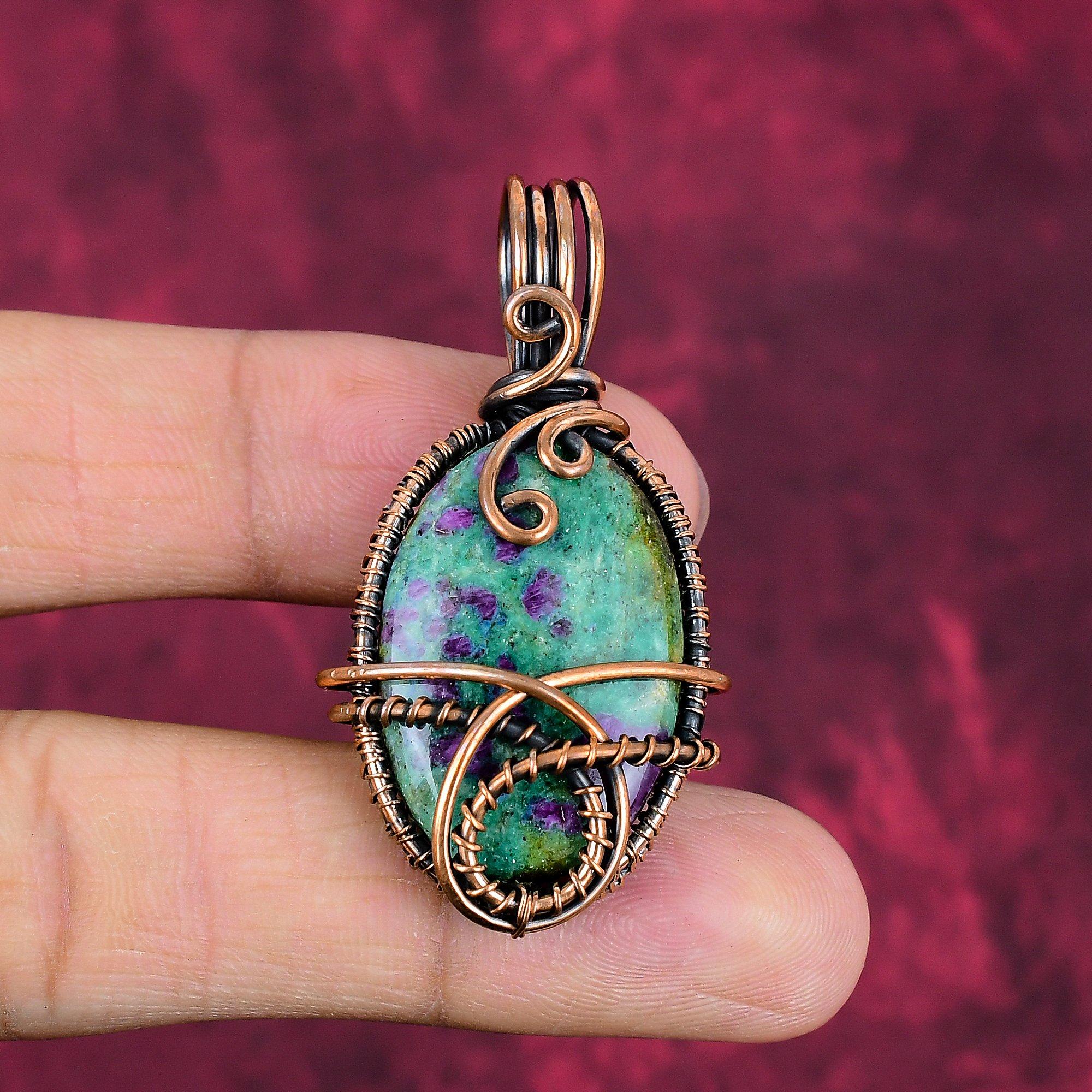 Ruby Fuchsite Pendant Copper Wire Wrapped Pendant Real Gemstone Handmade Jewelry