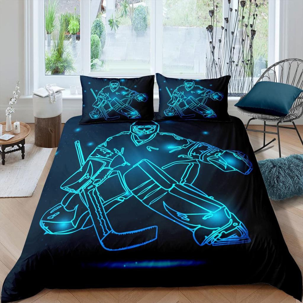 Comforter Ice Hockey Boys Puck King Size Sports Games Theme Bedding Set For Kids Youth Adult Men Winter Match
