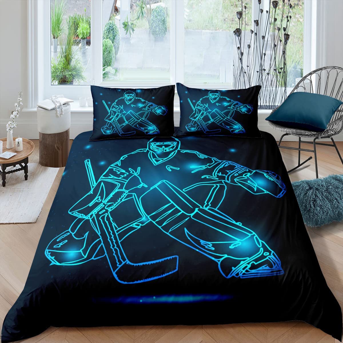 IJshockey Dekbedovertrek Set Jongens Puck King Size Sportspellen Thema Beddengoed Set Voor Kinderen Jeugd Volwassen Mannen Winter Wedstrijd Dekbedovertrek EU single(135x200cm)