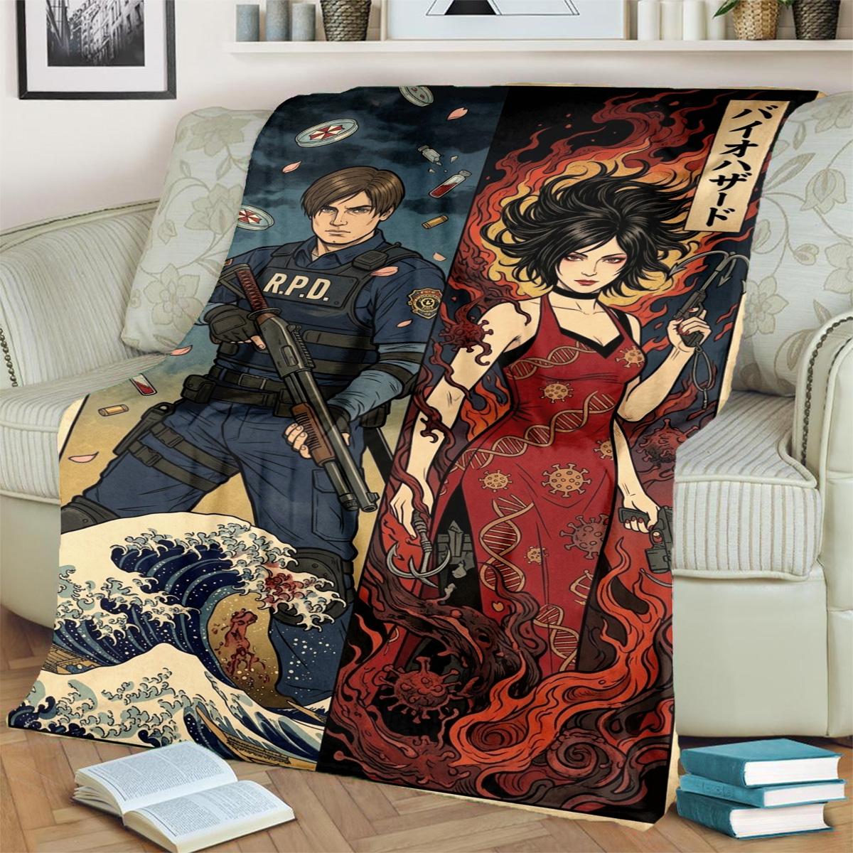 Resident Evil Print Flannel Blanket Warm Comfortable for Bedrooms, Sofas, Beds, Chairs, Picnics, Travel-kwq176 75x90cm
