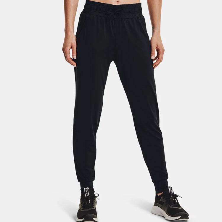 Under Armour Solid Color Drawstring Training Knit Pants Women Bottoms Black 1369385-001