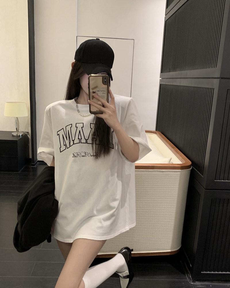 

Plus Size Women s Short Sleeve Cotton T-Shirt, Harajuku Style Loose Fit with Letter Print. M (80-100 jin) белый
