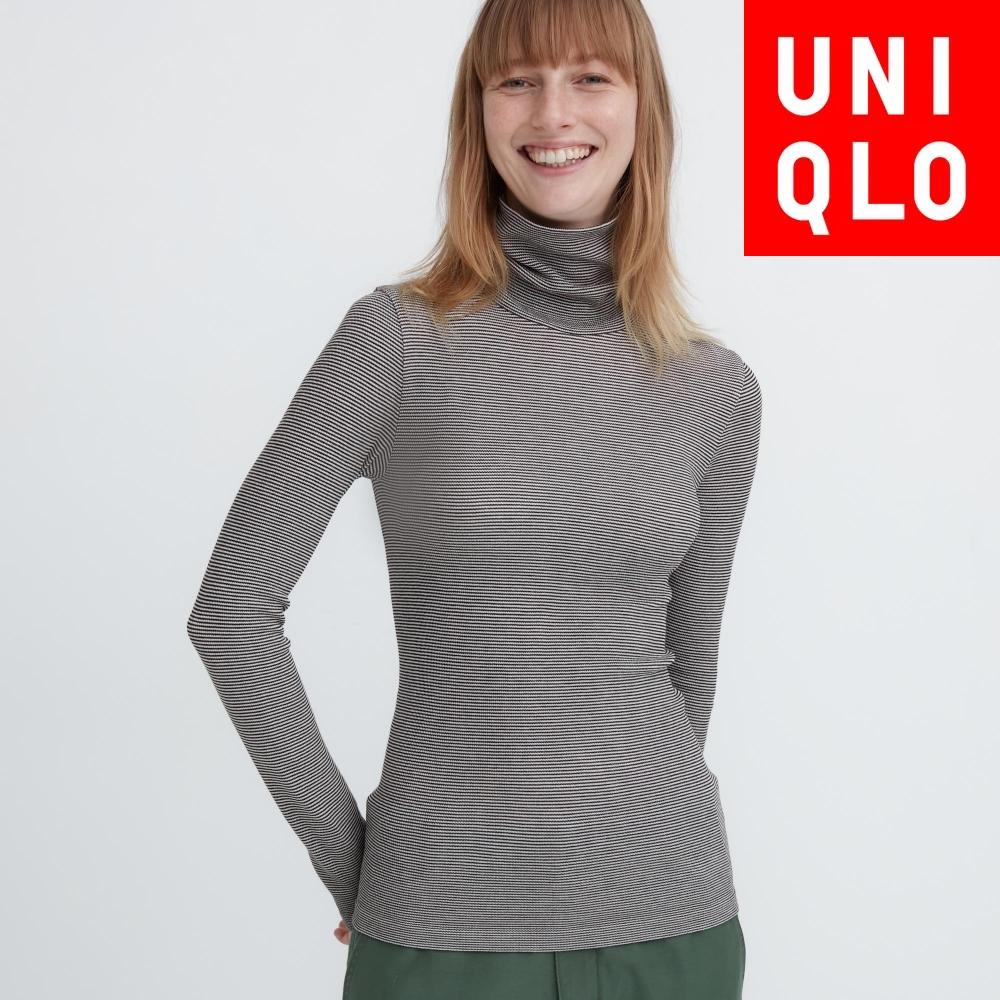 

Uniqlo Japan HeaTTech Бесшовная ребристая водолазка T с длинным рукавом 01 OFF WHITE/XS