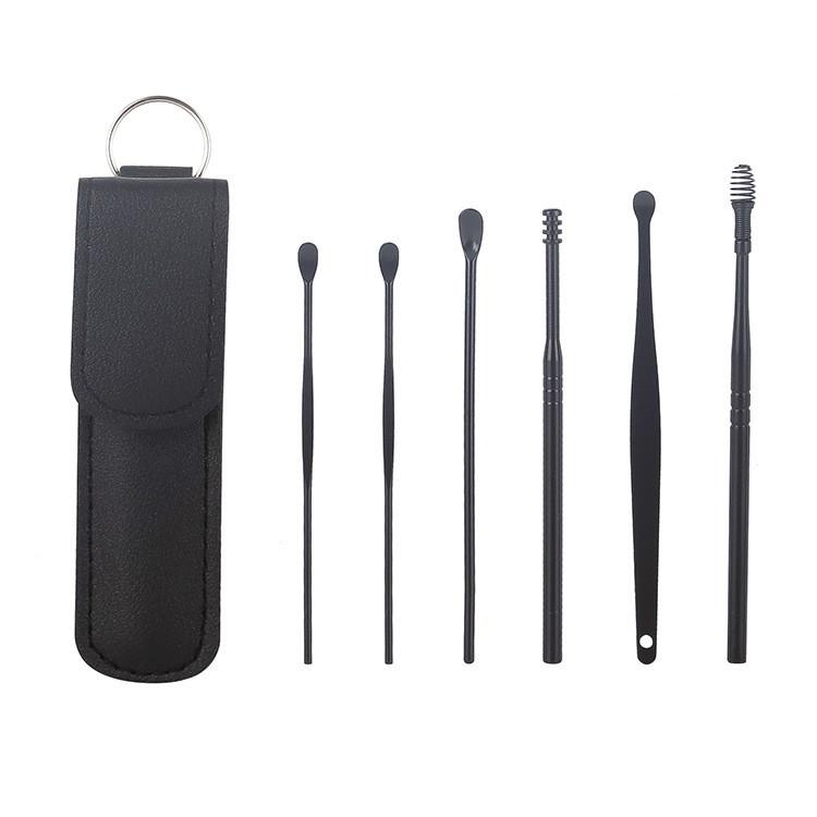 Earspoon Six-piece Ear-picking Tool Carbon Steel Ear-picking Spoon Leather Bag Ear-cleaning Spoon Easy to Carry at Home