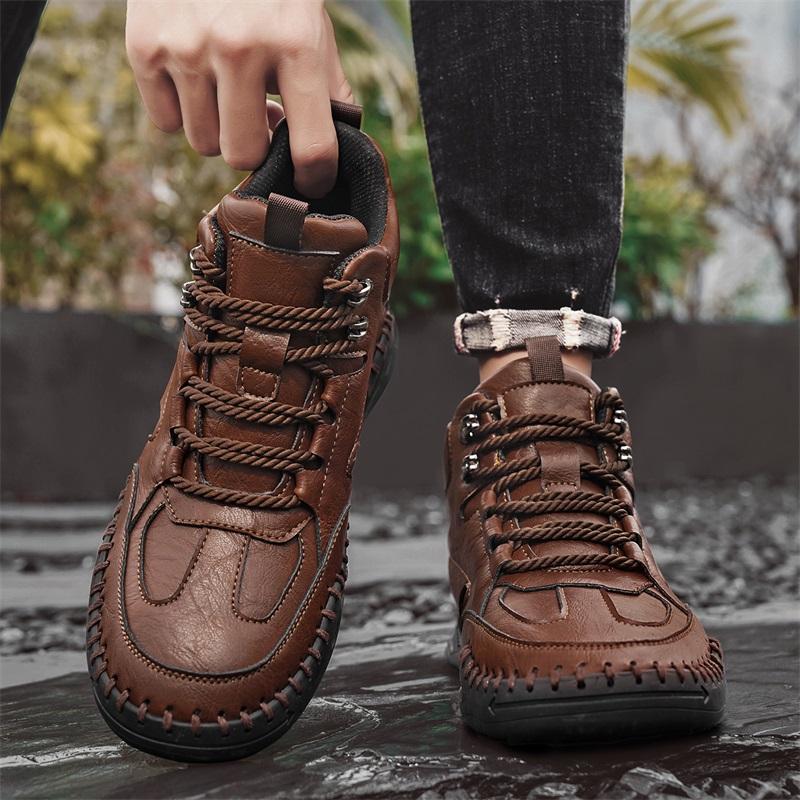 38-48 Men Large Size Hand-stitching Leather Men Boots Split Leather Casual Leather Shoes Men Ankle Boots