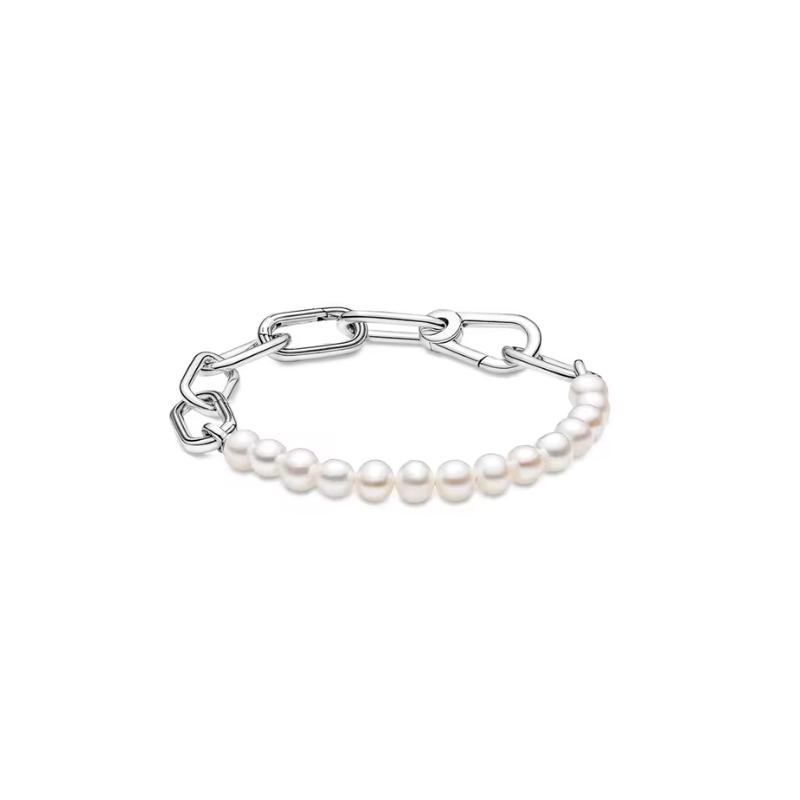 New Trendig 925 Silver Armband med Löv och Blå Pärlor, Passar Original DIY Armband, Dam Smycken 16cm
