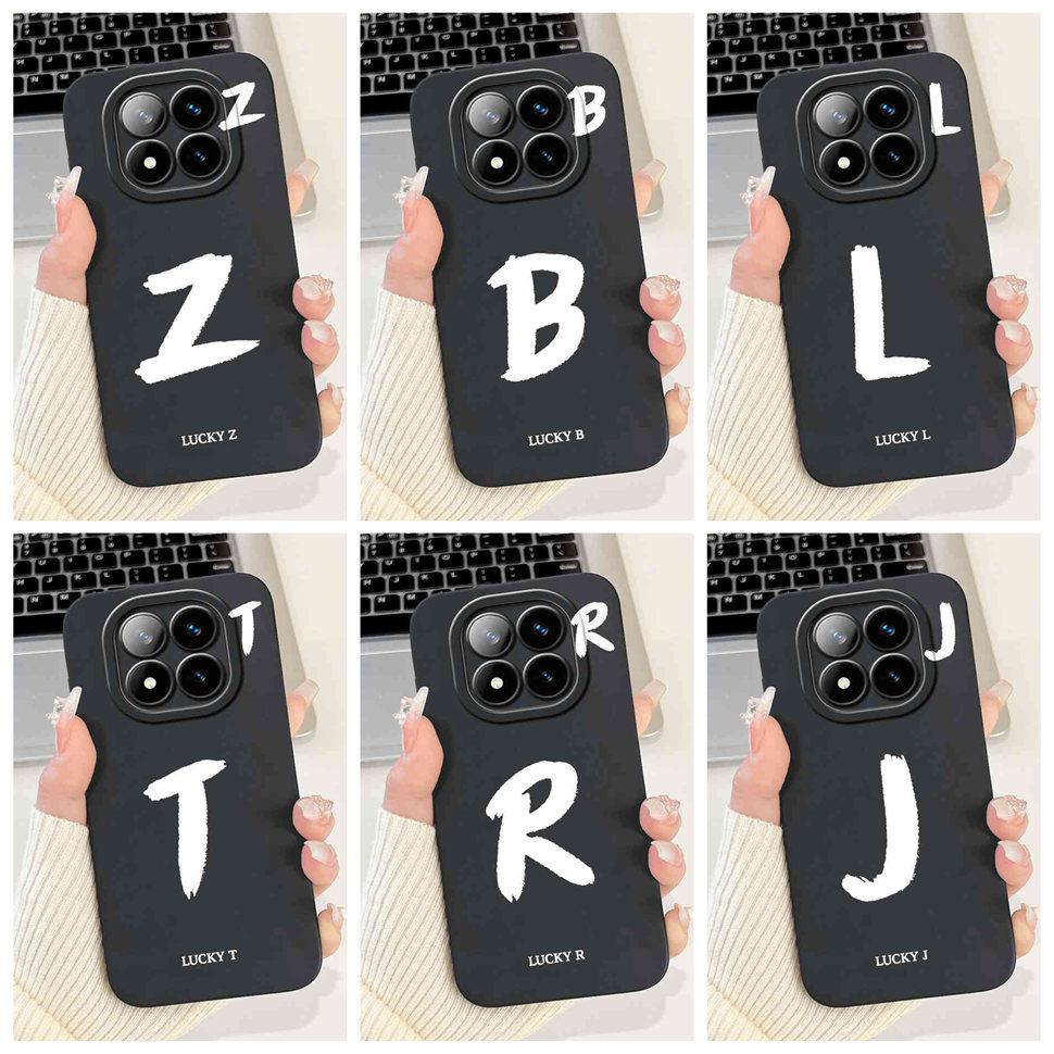 For Xiaomi Redmi Note 14 Pro+ 5G Case Black Lucky Letter A-Z Soft Silicone Cover For Redmi Note 14Pro Plus 5G 6.67" Phone Cases