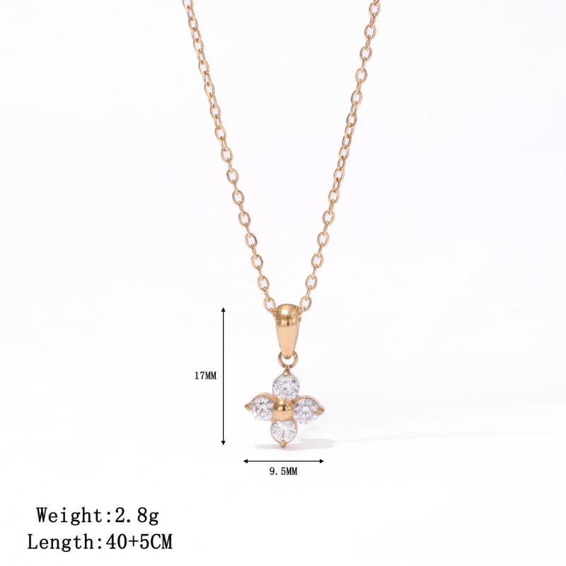 Cross border Flower Pendant Necklace with Zircon Fashionable Luxury Pendant Stainless Steel Non fading Womens Necklace 45+5CM&fashion золотистый