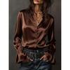 TIFICY Women's Fashion Casual Spring Autumn Solid Color Print Long Sleeve V-Neck Blouses & Shirts