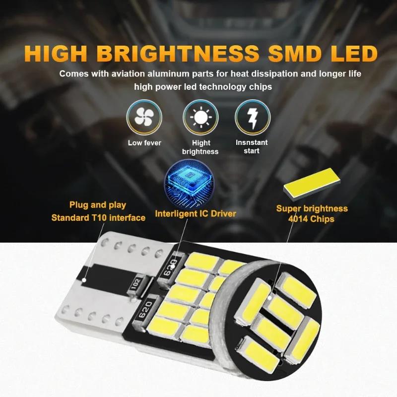 1-50Pcs W5W T10 Led Bulbs Canbus 4014 SMD 6000K 168 194 Led 5w5 Car Interior Light Dome Reading License Plate Light Signal Lamp Bulbs 7