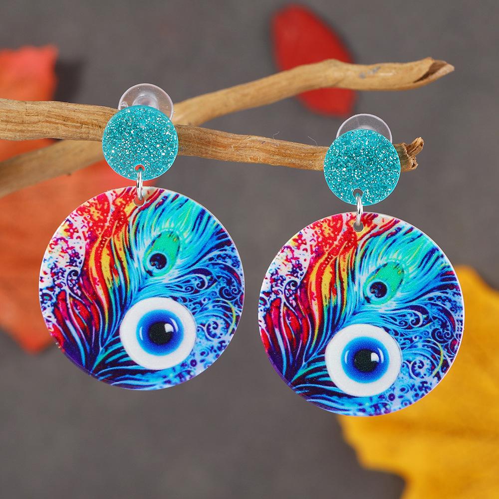 European Fashion Round Acrylic Jewelry Set: Demon Eye Palm Pendant, Earrings, Necklace, Charms