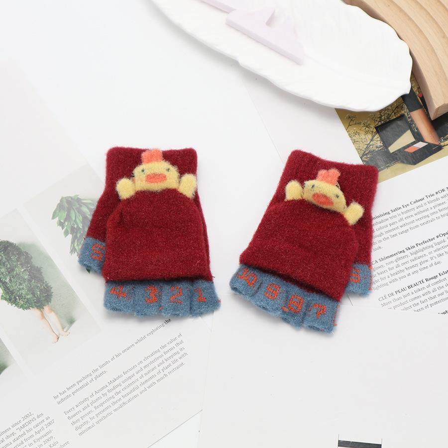 Children's Cute Cartoon Flip-Gloves: Cold-Proof, Half-Finger Winter Writing Warmth for Boys and Girls