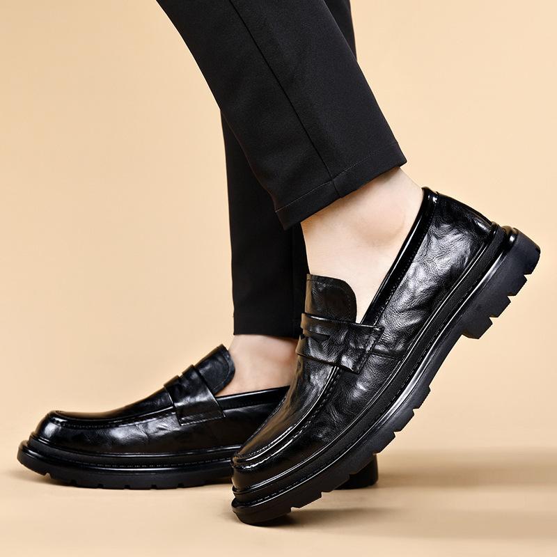 Mens Business Casual Leather Loafers Slip On Breathable Fashion Dress Shoes