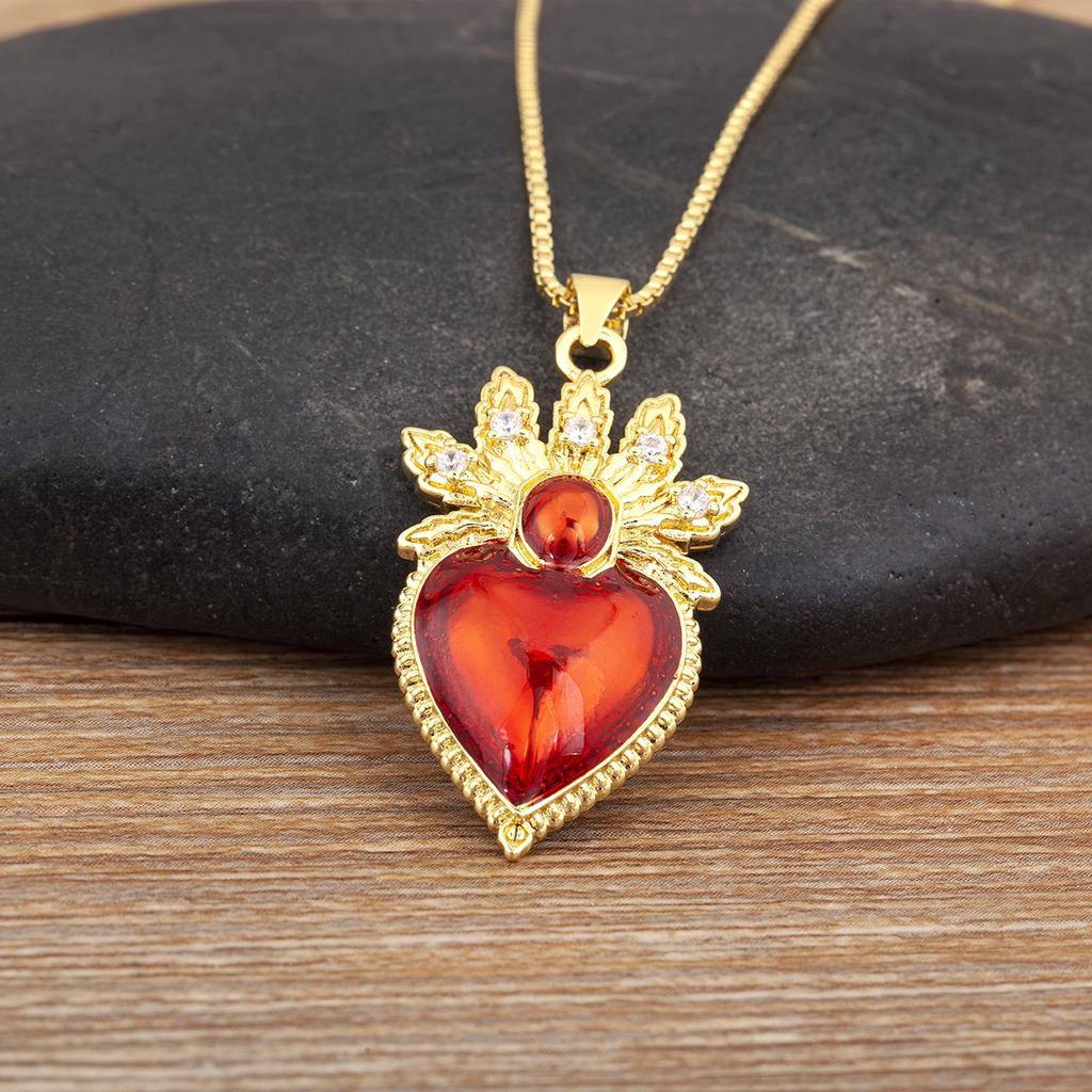 Nidin High Quality S/M/L Size Choice Sacred Heart Pendant Necklace For Women Men Cubic Zirconia Elegant Aesthetic Jewelry Gifts