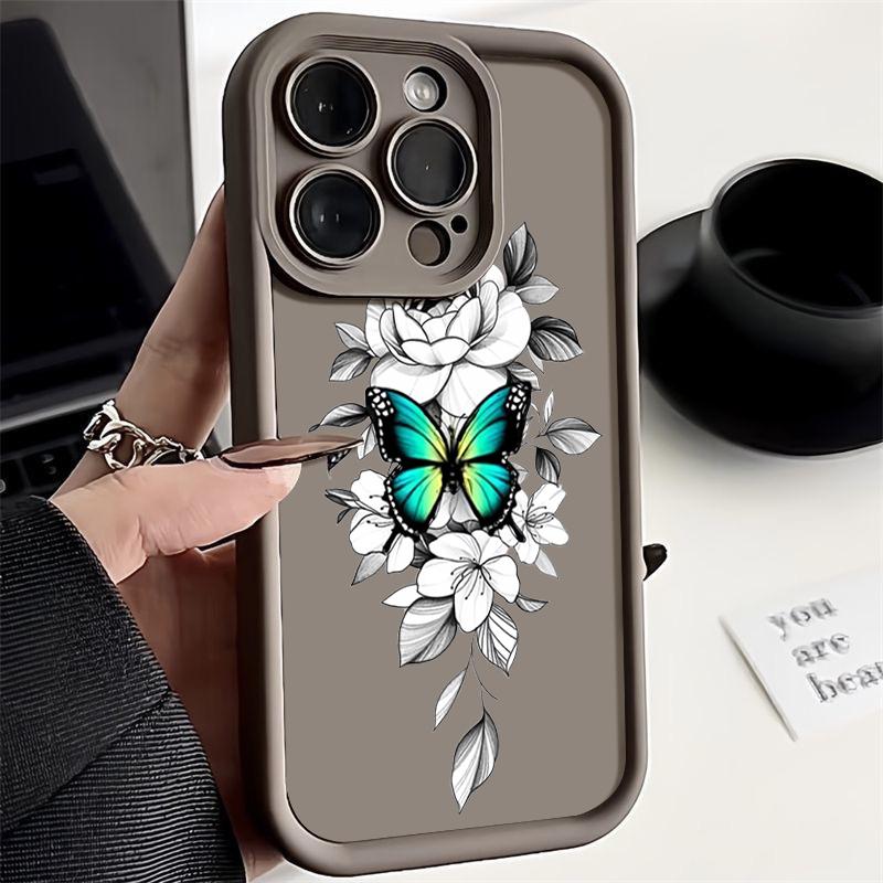 Butterfly Flowers Pattern Soft Silicone Case For iPhone 15 16 14 Pro Max 15 14 Plus 11 12 13 Pro 16E XR Shockproof Phone Cover