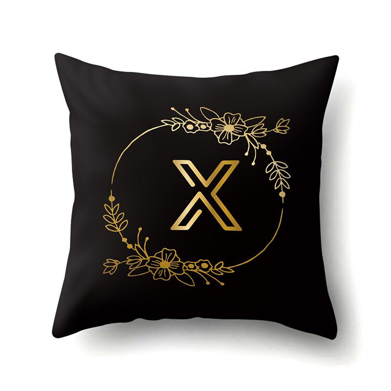 Polyester Pillowcase Black Gold Flower Home Decoration Print Pillowcase 26 English Letter Cushion Cover