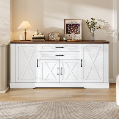 Sideboard Küchenschrank mit Arbeitsplatte, 4 Türen 2 Schubladen, Kücheninsel Vorratsschrank für Wohnzimmer Küche Esszimmer, Weiß, 160x39x81.5cm