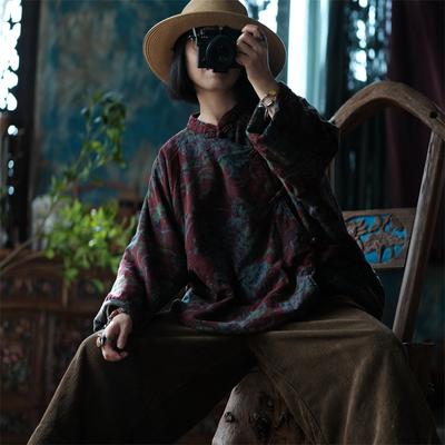 Women Vintage Cotton Linen Parkas Stand Long Sleeve Button Warm Plus Cotton Coats Winter Chinese Style Parkas
