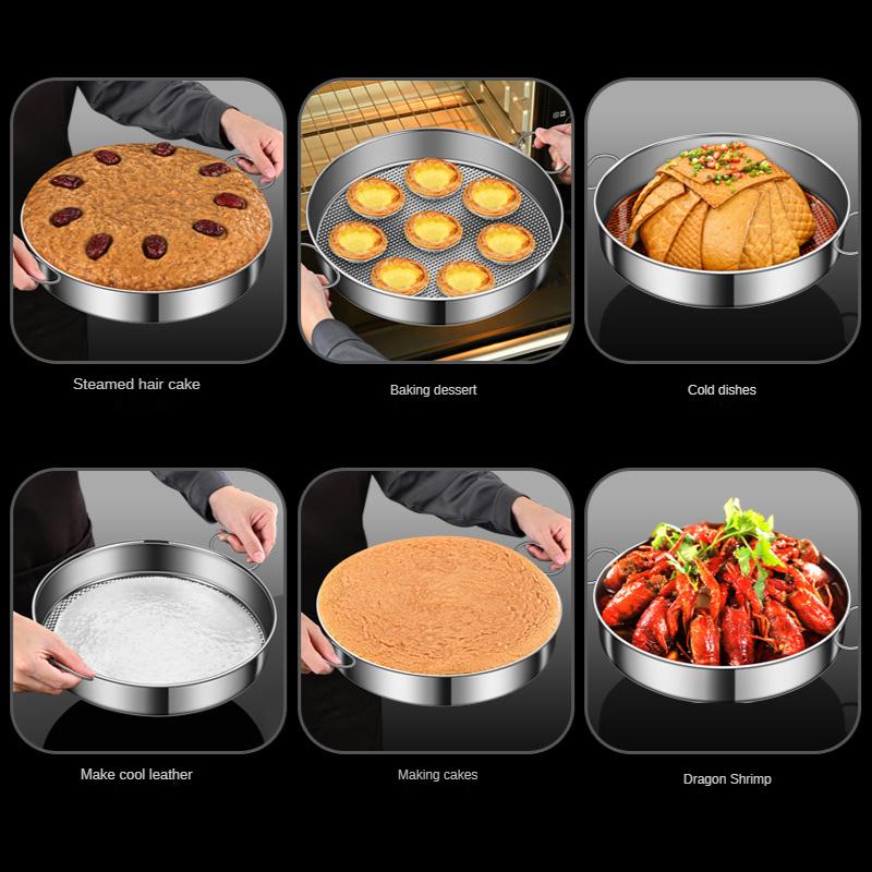 Double Ear Round 304 Stainless Steel Food Steamer Disc Steamer Steaming Grid Integrated Steamed Bun Drawer Steam Basket Cookware