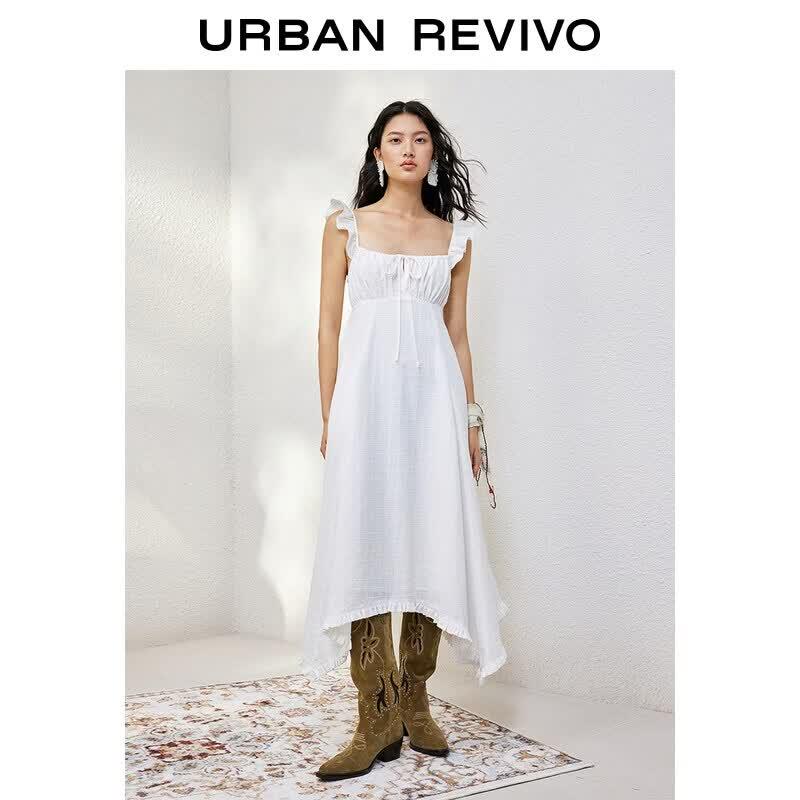 UR 2025 Autumn Women s Ruffle Pleated Solid Color Dress XS