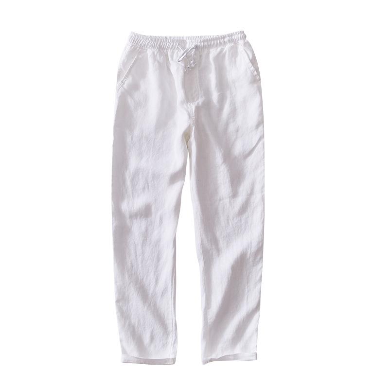 Harajuku Pure Linens Men's Pants Summer Joggers Pants Solid Color Drawstring Elastic Waist Pencil Long Pants Breathable Men Trousers
