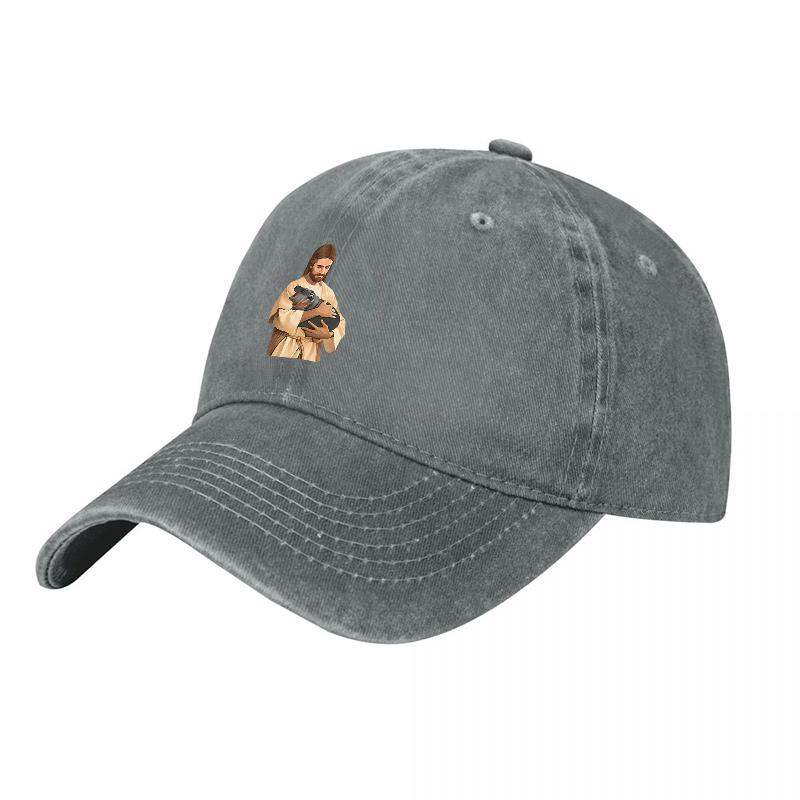Jesus Christ Holding Bread Embroidered Washed Canvas Baseball Cap Vintage Religious Design Unisex Adjustable Hat